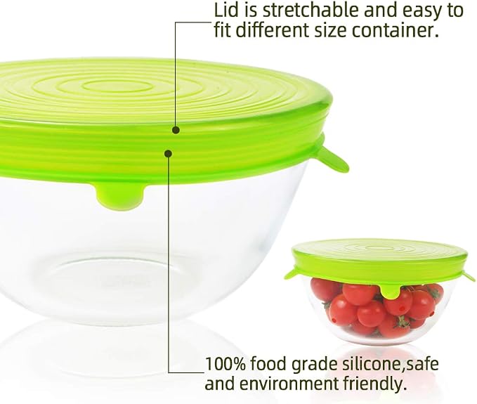 Webake Silicone Stretch Lids 12 Pack Reusable Expandable Lids (2.6" to 8.3") Fit Various Sizes of Container Tops, Bowls, Cups, Cans (Durable, Flexible)