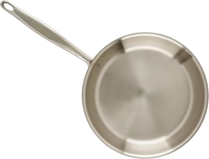 WINCO Tri-Ply Frying Pan, Silver | Quick even heating, Induction compatible, Heavy-duty, Great for Sauteing, Searing and Frying