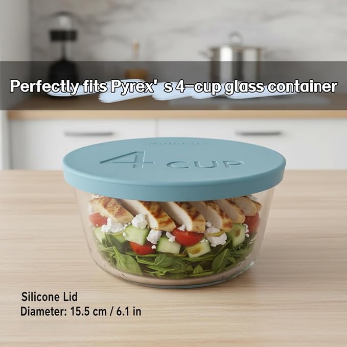 Yodecy Silicone 4Cup Bowl Lids fit Pyrex Glass Bowls 7201-PC 4 Cup, Yodecy Silicone Bowl Lids fit Anchor Hocking Glass Bowls 7201-PC 4 Cup,Replacement Lid(2 Pack Blue)