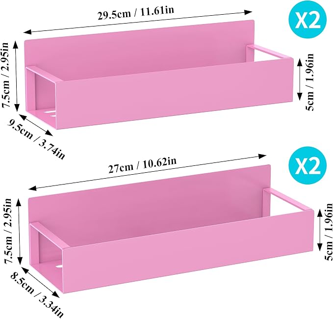 Metal Magnetic Spice Rack for Refrigerator Pink, 4 Pack | Magnetic Shelves Heavy Duty for Fridge in Kitchen, Seasoning Storage Organizer, For Oven Washer and Dryer, For Heavier Items