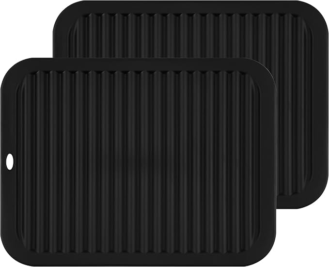 Silicone Hot Pads for Kitchen, Trivets for Hot Pots and Pans, Multi-Purpose Trivets for Quartz Countertops, Non Slip Trivet Mat, Silicone Mats for Kitchen Counter Pot Holders Set 2 Black