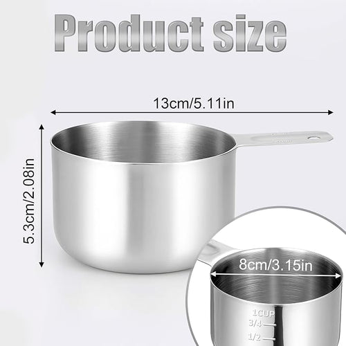 1 Cup Measuring Cup(8 oz | 240 ml) Stainless Steel Rice Cup, Metal One Cups Scoop Single Measure Cups, Kitchen Gadgets for Cooking, Baking, Laundry Detergent, Wet and Dry Ingredients