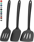 Coukre 3 Pack Silicone Spatula Set, Heat Resistant to 500°F, BPA-Free | Fish Spatula, Solid & Slotted Turners, Dishwasher Safe, Spatula Set for Eggs, Pancakes, Fish & Burgers, PureBlack