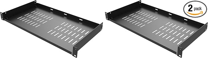 1U Universal Server Rack Shelves - 10" Deep, Steel Vented Cantilever Rack Tray for 19" Equipment, Black (10 inch) (Pack of 2)