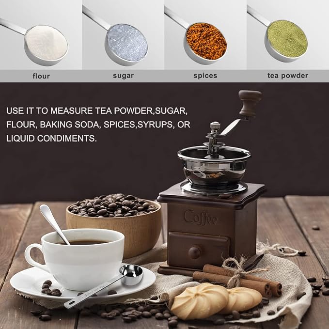 Coffee Scoop, Stainless Steel Coffee Spoons Set, 1 tablespoon (15ml) and 1 tablespoons (30ml) Measuring Spoon, Tablespoon Measure Spoon for Coffee, Milk Powder, Fruit Powder, 2 Pack(Long)