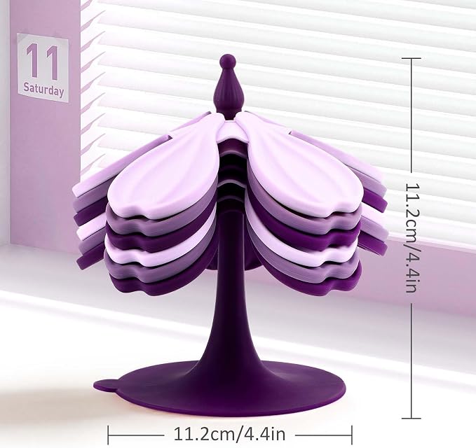 Silicone Trivets for Hot Dishes - Expandable/Collapsible Design Tree Trivets Set for Hot Pans/Dishes/Plates/Pots/Teapots/Bowl/Warming Trays,Hot Pads for Table,6 Trivets+1 Stand (Purple)