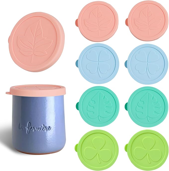 Yogurt Jar Lids for La Fermiere, 8 Pack LFGB Platinum Silicone Covers, Snug Fit Reusable Replacement Lids, Dishwasher Safe