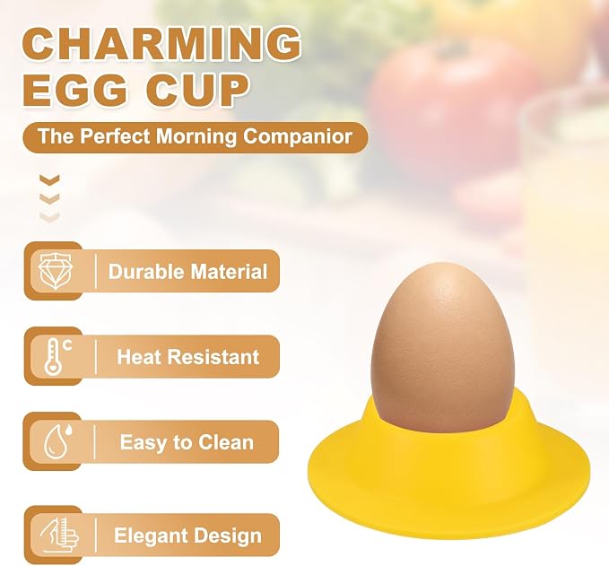 uxcell 4 Pack Soft Boiled Egg Holder, Nonstick Silicone Egg Poacher Cups Poached Cups Kitchen Breakfast Gadget for Microwave Air Fryer Stove Top Cooking Boiled Poached, Yellow