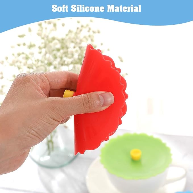 Silicone Cup Covers (Set of 4),Multicolored Silicone Lids,coffee cup cover | Mug Covers for Mugs, Cups, Tea Pots,Flexible Mug Covers，Hot Cup Lids for Coffee & Tea