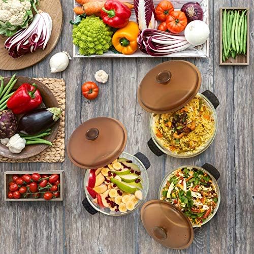 Moss & Stone Clear Glass Casserole Dish Set with Lids, Glass Baking Dishes | 3-Piece Borosilicate Glass Bakeware Set with Plastic Lids, 3 Round Baking Dishes for Oven, Microwave, Serving & Food Storage