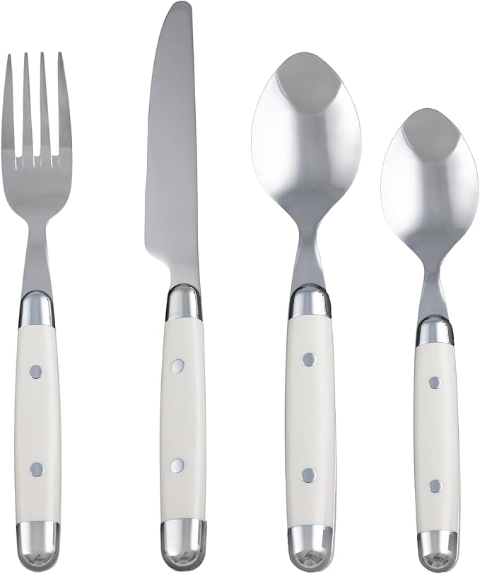 Cambridge Jubilee White 16-Piece 18/0 Silverware Set for 4, Flatware | mirror finish, dishwasher safe | includes knives, forks, and spoons | heavy duty, cutlery set for kitchen and dining