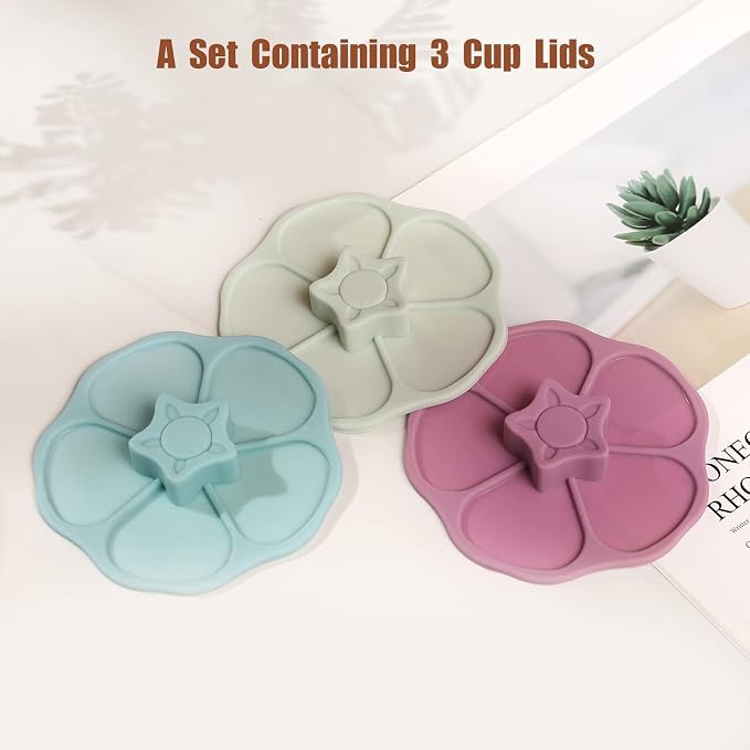 Petal Silicone Cup Covers (Set of 3), Multicolored Silicone,drink covers | Mug Covers for Mugs, Cups, Tea Pots,Flexible Mug Covers，Hot Cup Lids for Coffee & Tea
