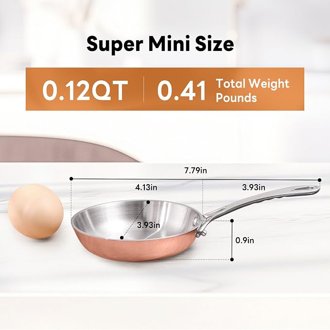 Macevia 0.12QT Mini Sauce Pan, 18/10 Stainless Steel Butter Warmer, Small Pot with Handle, Ideal for Kitchen, Restaurant, Camping & RV Use (4 Inch) - Copper