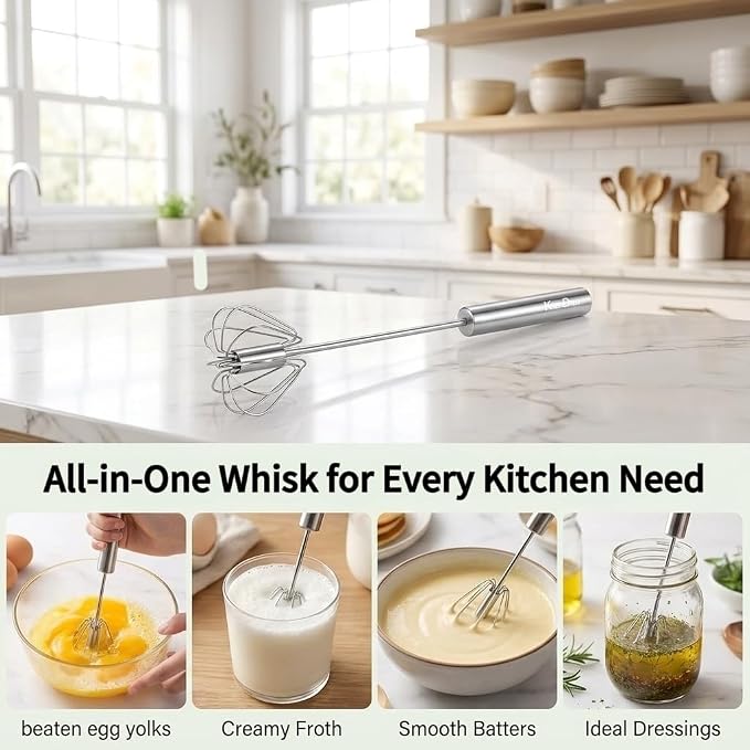 SUS304 Stainless Steel Whisk & Beater Set - Manual & Automatic Handheld Easy Semi-Auto Mixer for Cooking - 12 & 14inch Frother Spinner, Mixer & Stirrer for Eggs, Hand, and Milk