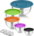 TeamFar Mixing Bowls with Lids, 5PCS Stainless Steel Metal Salad Bowl | with lids & 3 Grater Attachments, for Cooking/Prepping/Serving, Airtight Lids & Easy Clean - 0.7/1/1.5/2.6/4.6QT, Multi-Color