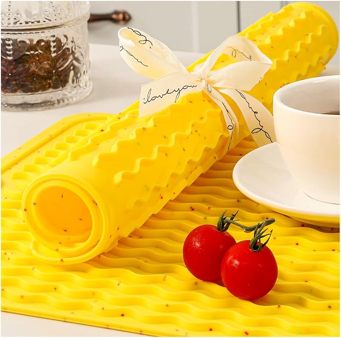 CAKETIME 2 Pack Multicolor Silicone Dish Drying Mat for Kitchen Counter Under Espresso Machine Appliance Sink Protector Pet Food Mat Stone Rack Trays Drain Extra Large 24"*18" Yellow