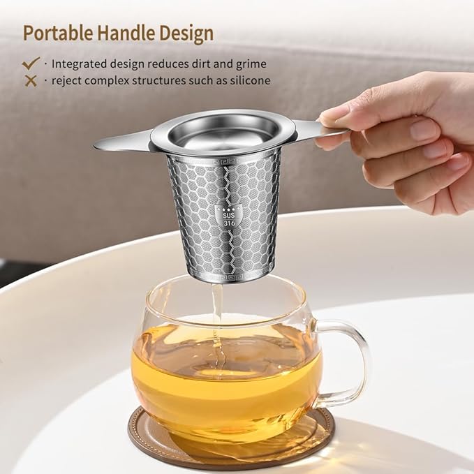 Tea Infuser for Loose Leaf Tea, BOMANSI BOMS 316 Stainless Steel Tea Infuser with Handles, Extra Fine Mesh Tea Strainers Filter Fine Tea Leaves, Fits Tea Pots, Mugs, 1 Pack