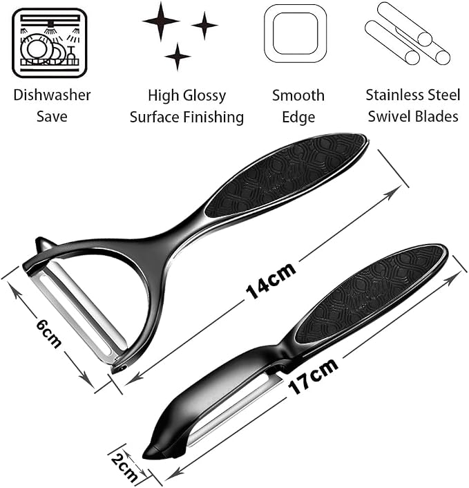 Vegetable Peeler, Potato Peelers for Kitchen Stainless Steel Multi-function Set Fruit Peeler For Kitchen and Household Tools Y & I Shape Swivel Blades for Fruit Vegetables(Black)