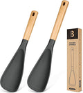 Multifunction Spoon for Nonstick Cookwares, Great for Cooking and Serving, Sturdy BPA-Free Matte Silicone, Wood Handle Spoonula for Mixing, Scoop, and Scrape, Grey(2 pack,11.4" & 13.4")