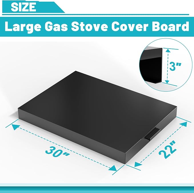 Stove Top Cover, Large Gas Stove Cover Board, 30" L x 22" W x 3" H, Metal Stove Top Cover with Handles, Noodle Board Cooktop Cover, Kitchen Organizer, Easy to Clean