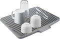 Silicone Dish Drying Mat for Kitchen Counter, 16" x 13" Grey-1pcs | Heat Resistant & Non-Slip Dish Drain Pad with Built-In Drain, Quick-Dry, Hangable & Roll-Up for Storage，Multi-Functional Use
