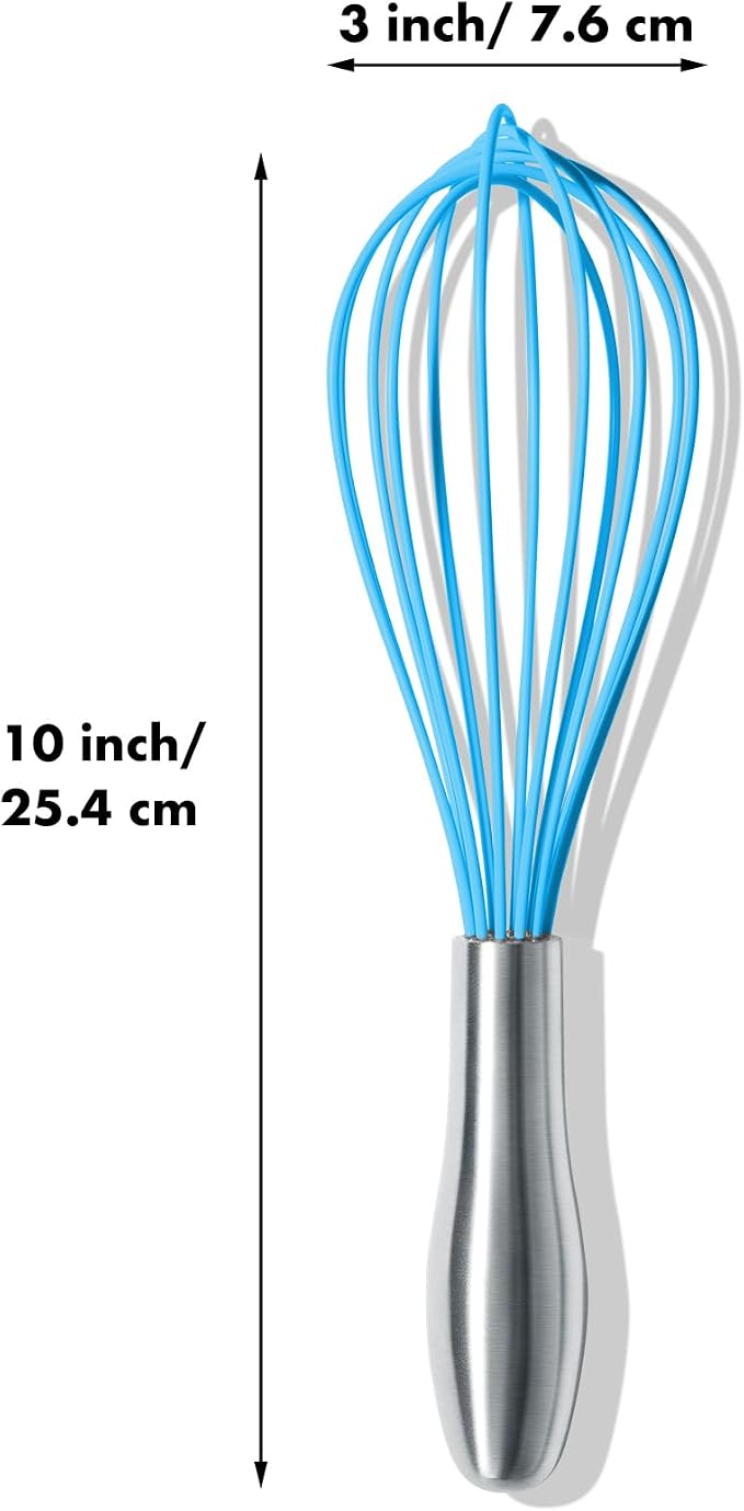 OYV 10-Inch Blue Silicone Whisk, Non-Scratch, 18/10 Stainless Steel Handle | 480°F Heat Resistant, BPA-Free Silicone, Sealed Waterproof Handle, Nonstick-Safe, Dishwasher Safe