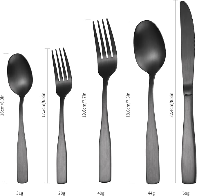 Black Matte Flatware With Square Handle Stainless Steel Cutlery Set for 6 Modern Silverware 30 pieces Knives Forks and Spoons for Home Kitchen Utensils
