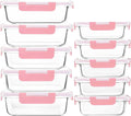 M MCIRCO 10 Pack Glass Food Storage Containers with Lids, Pink | Glass Meal Prep Containers,Airtight Lunch Containers with Lids, Microwave, Oven, Freezer and Dishwasher Friendly, BPA Free