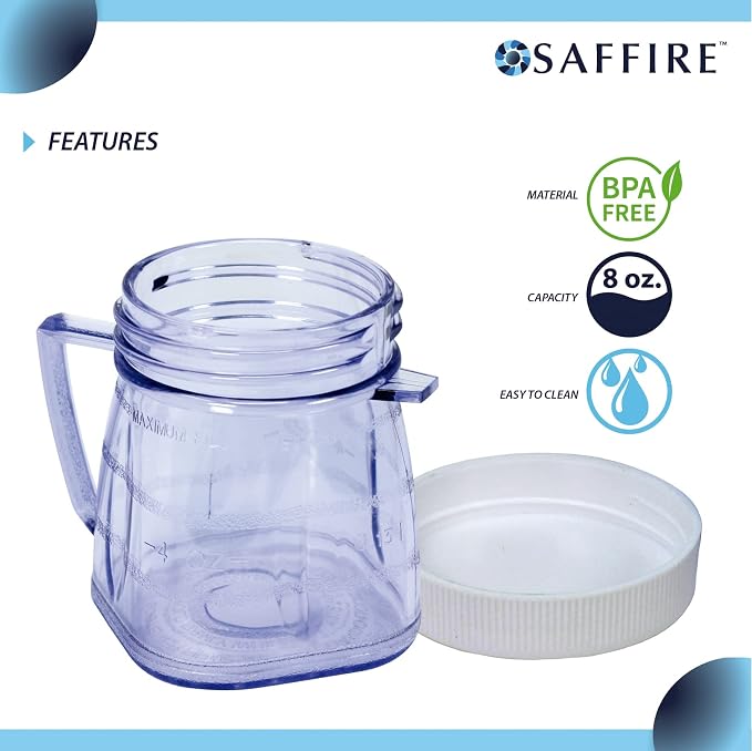 Replacement Mini 1-cup Plastic Jar by Saffire, fits most Oster Blenders (2 Pieces)
