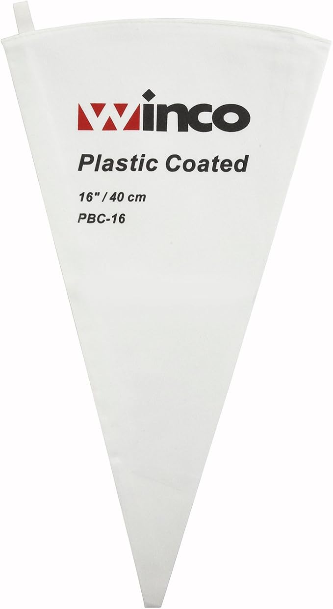 Winco Pastry Bag Cotton with Plastic Coating, 16-Inch, Medium, White | Comfortable grip, Prevents leaks, Great for Icing, Frosting, Pastries and Cake Decorating