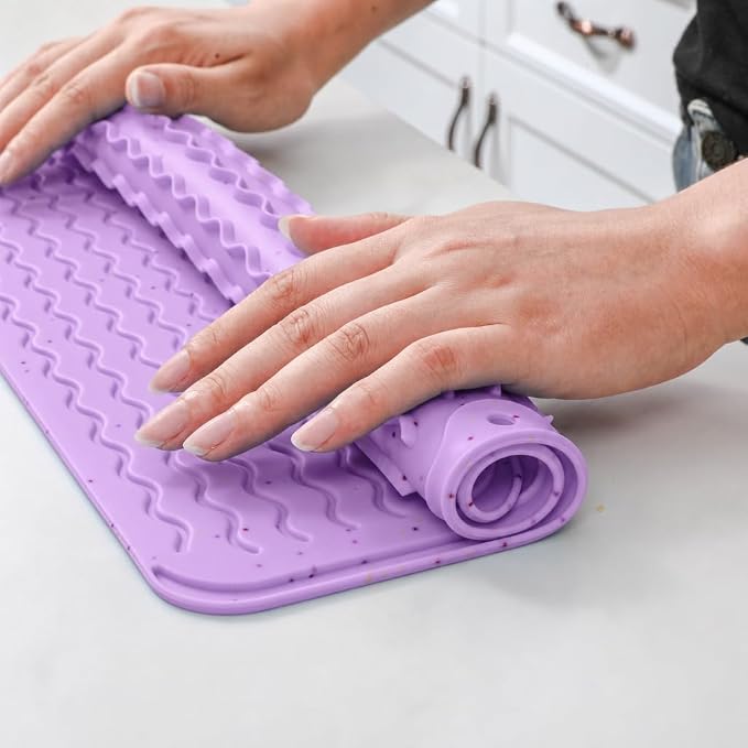 CAKETIME 2 Pack Multicolor Silicone Dish Drying Mat for Kitchen Counter Waterproof Place mats Cooking Appliance Laundry Machine Mat Trays Dryer Rack Drainers Items Extra Large 18"x16" Purple
