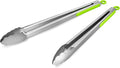 304 Stainless Steel Kitchen Cooking Tongs, 14 & 16 Inch, Set of 2, Green | Locking Food Tongs with Non-slip Grips and Hanging Loops for Cooking, Grilling, BBQ and Serving, Dishwasher Safe