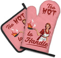 DYJYBMY Too Hot to Handle Funny Vintage Lady Oven Mitts and Pot Holder Set, Sarcastic Kitchen Gadgets for Women Lover, Housewarming Gifts for Chef Baking Lover, Hostess Gifts for Mom Wife Sister BFF