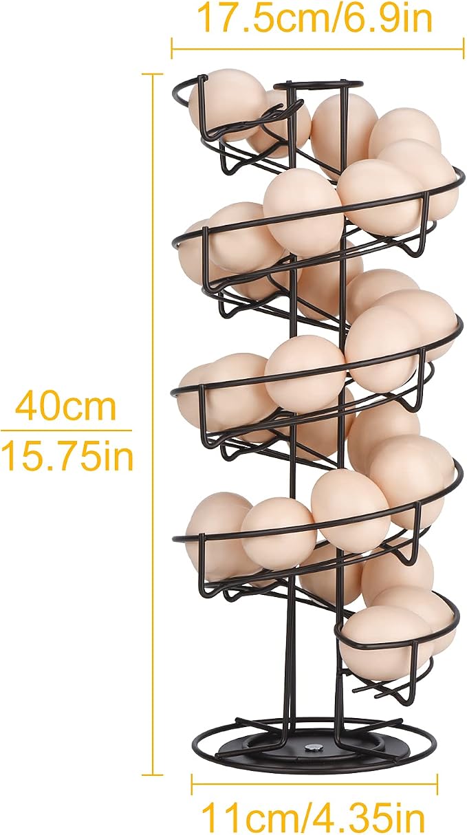 Toplife Spiral Design Metal Egg Skelter Dispenser Rack, Storage Display Rack, Brown