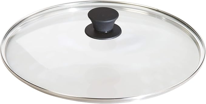 Lodge Round Glass Lid - 12 Inches - Tempered Glass Pan Cover with Silicone Knob - Clear Pan Cover for Moisture Locking & Easy Viewing - Oven-Proof Lid for Skillets & Dutch Ovens