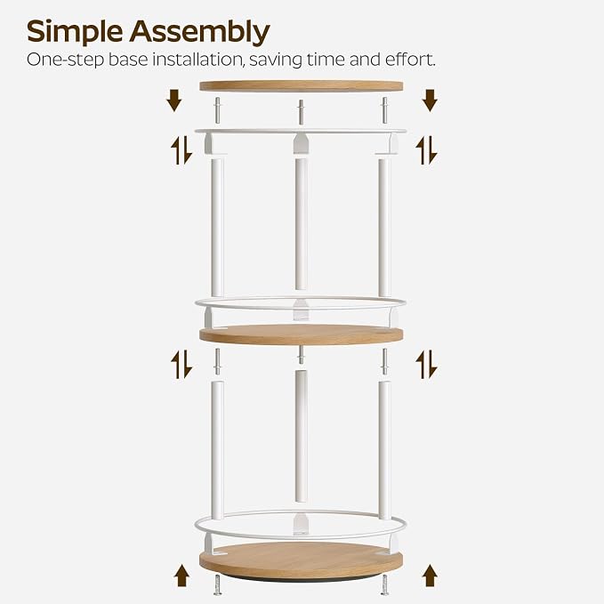 3-Tier Lazy Susan Organizer, Rotating Spice Rack, Spinning Organizer, Industrial Turntable Spice Rack Organizer for Cabinet, Kitchen Countertop, Pantry, White and Natural SR23WN
