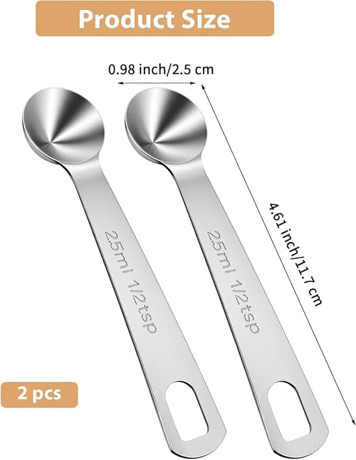 1/2 Teaspoon Measuring Spoons, 2 PCS Stainless Steel 1/2 Teaspoon Scoop for Kitchen Ingredients, Short Handle Silver (5ml, Z12 X 3.1 In)