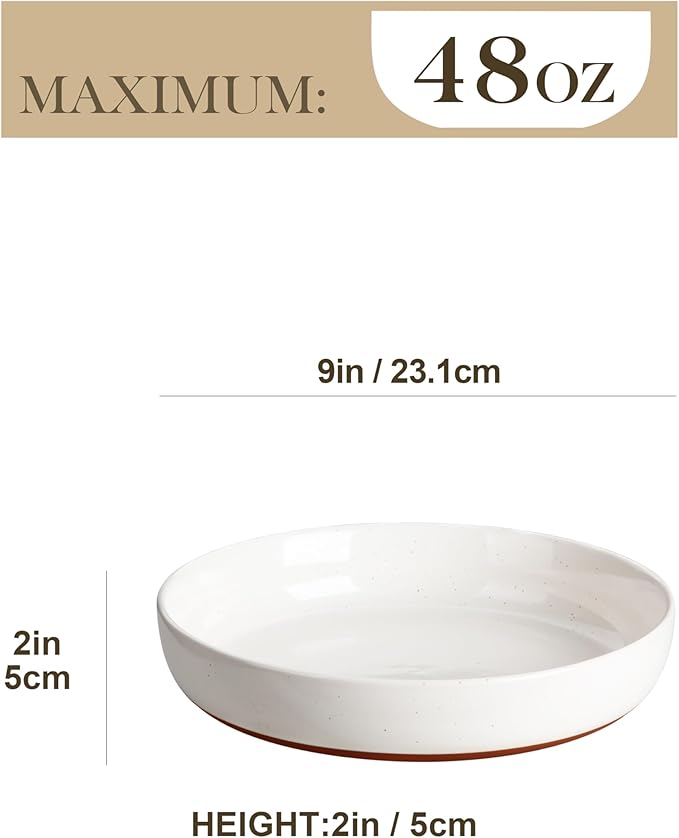MALACASA 48 Oz Pasta Bowls Set of 4, Ceramic Soup Bowls, TARA Khaki White | Microwave and Dishwasher Safe, Chip-Resistant, For Salad, Soup, Fruit, and Dessert, 9 Inch Wide, Stackable, Modern Design