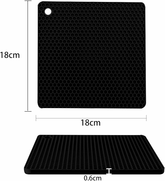 Silicone Non-Slip, Heat Resistant & Water-Trapping Trivet Mats for Hot Pots & Pans & Dishes & Cookware, Multipurpose Kitchen Table Coaster, 7.1 Inch, Black