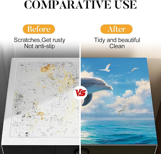 Jumping Dolphin Washer Dryer Top Cover Mat 28.35x20.47 in | Heat Resistant Cooktop Protector Mat with Non-Slip Backing, Scratch Protection and Countertop Drying Mat.