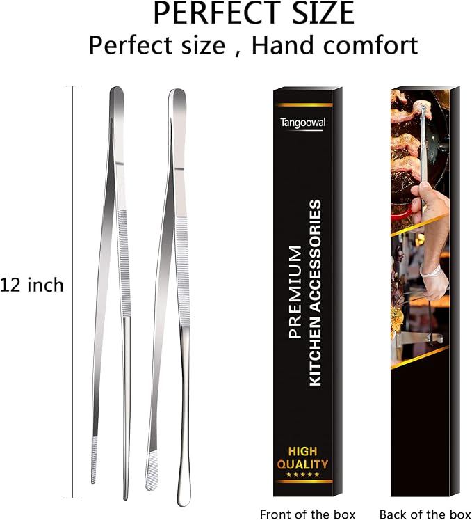 2 Pcs 12-Inch Fine Tweezer Tongs,Extra-Long Stainless Steel Tweezers Tongs