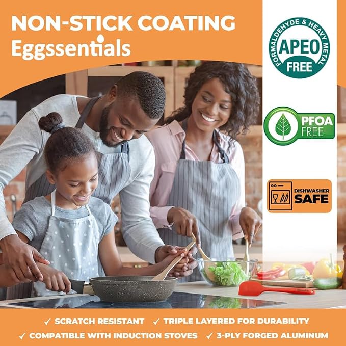 2 IN 1 Egg Pan & Egg Poacher Pan, Granite Nonstick Fry Pan Poached Egg Maker and Frying Skillet with Lid, Poached Eggs Cooker Food Grade Safe PFOA Free with Spatula, Egg Cookware - 4 Cups