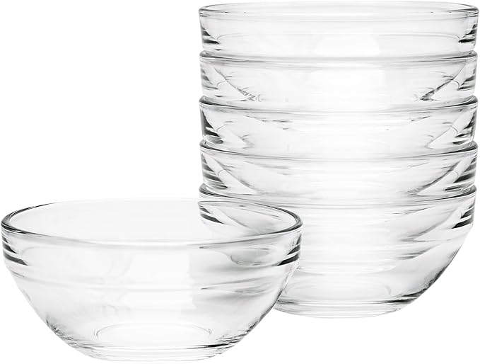 8.5 oz Clear Glass Bowl, Small Prep Bowls for Prepping Ingredients, Dishwasher and Microwave Safe, Stackable, Set of 6