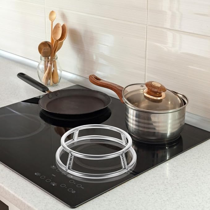 2Pack Round Stainless Steel Pot Holders Heat Resistant Wok Stand and Steam Rack for Gas Stove Kitchen Organizer Space-Saving Cookware Holder