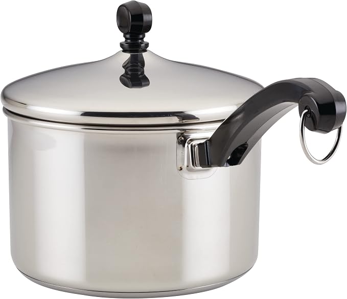 Farberware Classic Series Stainless Steel Sauce Pan with Lid, 3-Quart, Stainless Steel Pans, Induction Cookware
