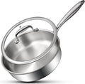 EWFEN Tri-Ply Stainless Steel Frying Pan 3QT, 10 Inch Deep Frying Pan with lids, Skillet, Induction Cooking Pan, Dishwasher and Oven Safe, Fast & Even Heat, Heavy Duty and Detachable Handle