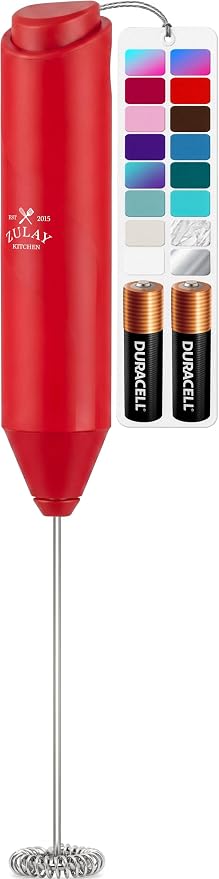 Zulay Kitchen Powerful Milk Frother AA Batteries Included – Ultra Fast Handheld Drink Mixer with Stainless Steel Whisk Stirrer for Coffee, Protein, Matcha & More, Frother Wand Electric Frothmate