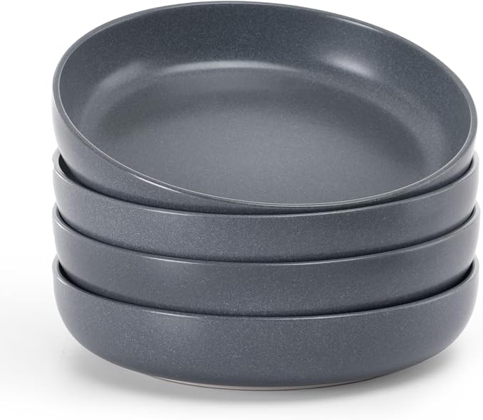 famiware Milkyway 33 oz Pasta Bowls Set of 4, Matte Dark Charcoal | Double Reactive Glaze, Scratch-Resistant Stoneware Salad Bowls, Stackable, Dishwasher & Microwave Safe, Lead-Free