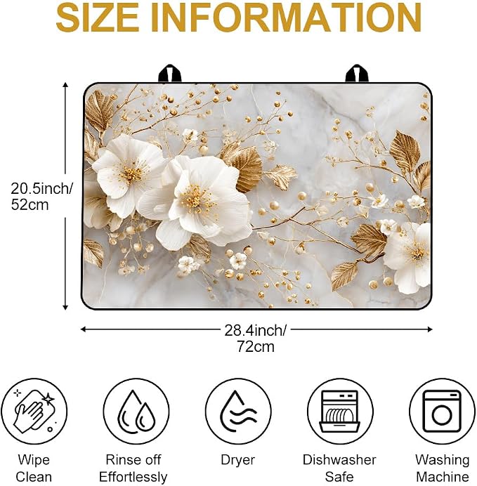 Marble Glass Stove Top Cover 28x20 Inch Decorative Stove Cover | Heat Resistant Cooktop Protector Mat with Non-Slip Backing, Scratch Protection and Countertop Drying Mat.