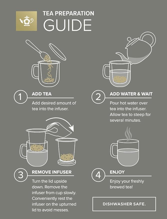 Teabloom Heatproof and Insulated Borosilicate Glass Tea Cup with Infuser for Whole-Leaf Loose Tea – Tea Purist's Choice – Wellbeing Double-Walled Infusion Mug with Lid (8 oz)